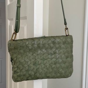 NEW Madewell The Puff Crossbody Bag: Woven Leather Edition In Sweet Basil Green